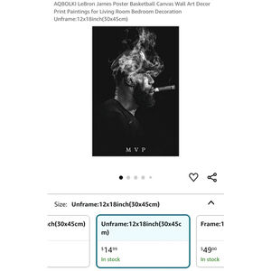 LeBron James Wall Art 12x18inch Black and white unframed‎